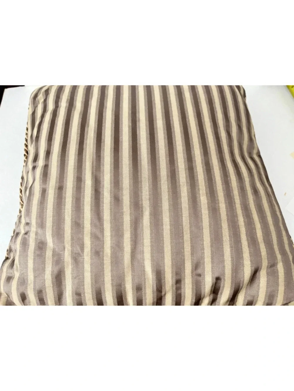 Blush Satin Stripe Double Sided Throw Pillow Rope Cording 16 x 16 Beige Brown